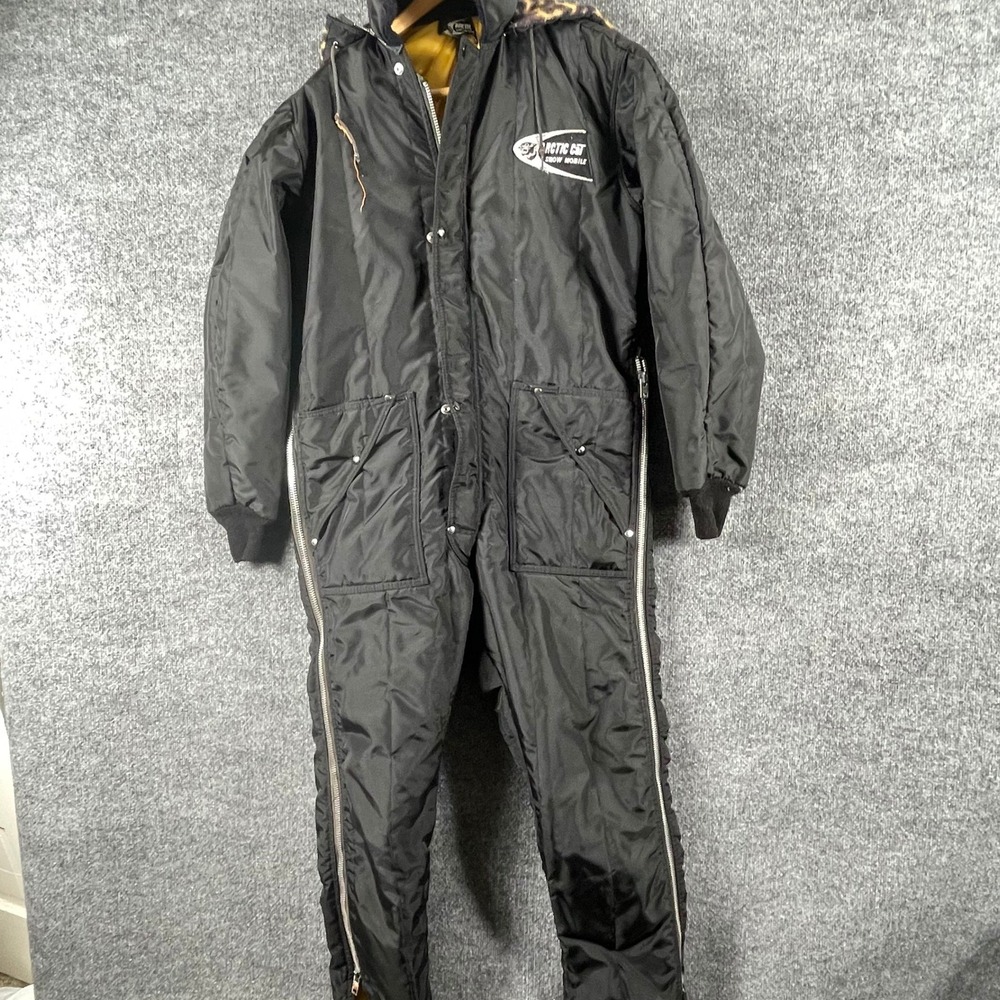 Vintage Arctic Cat Snowmobile Suit Womens Medium‎ Black Leopard Hood Insulated